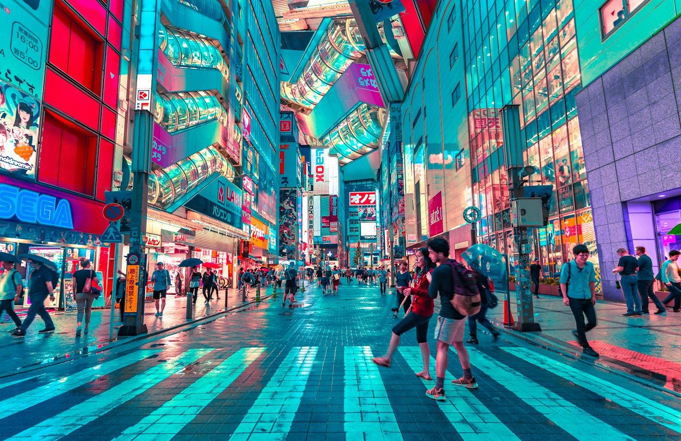 Tokyo night cityscape with illuminated streets